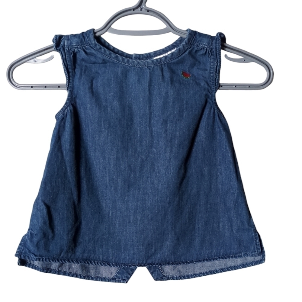 Hanna Andersson Popover In Chambray Embroidered Watermelon Ruffle Sleeves Size 4